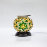 Yellow with Green Flower Mosaic Glass Wood Base Di